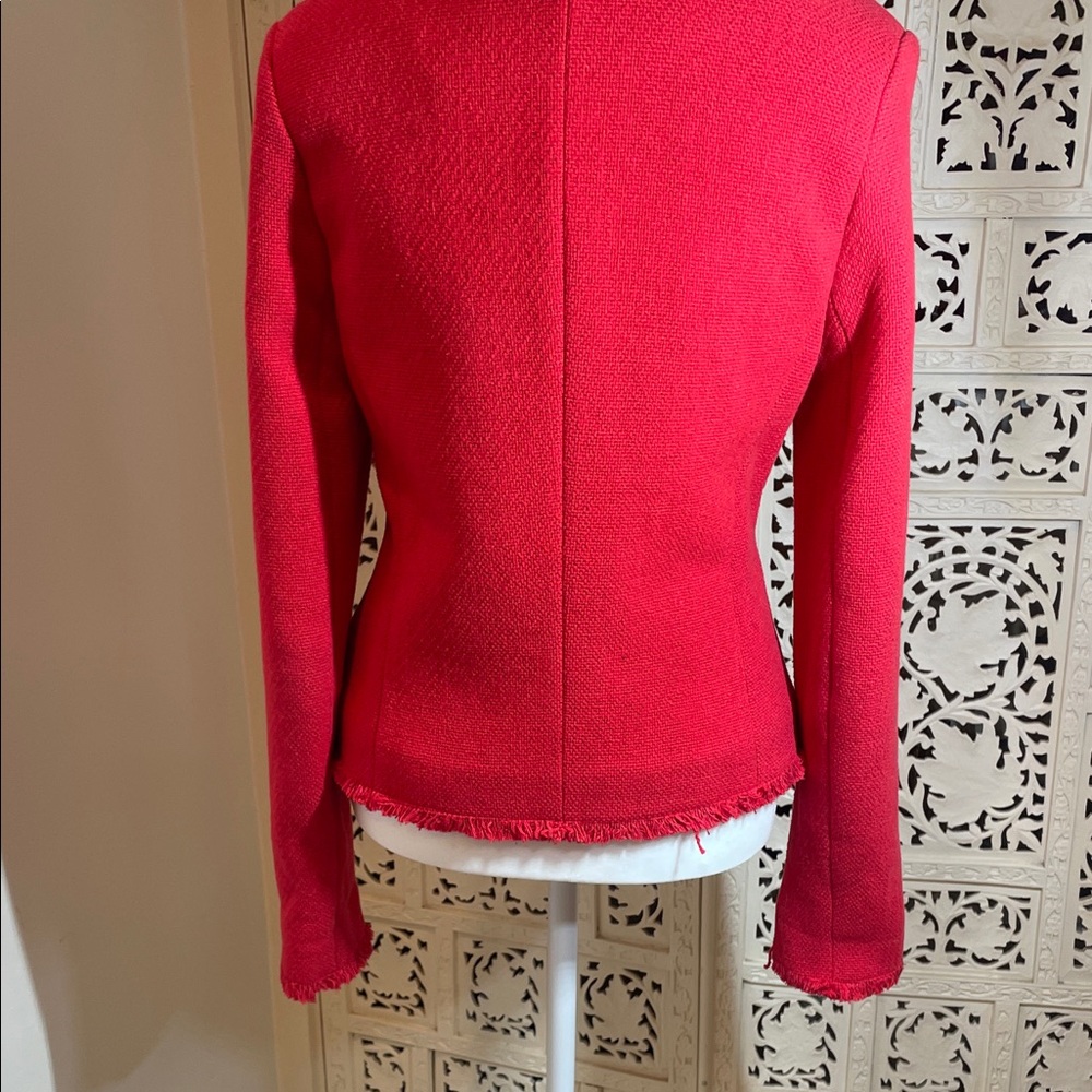 L'AGENCE Red Fringed Open-Front Blazer - Picture 7 of 16